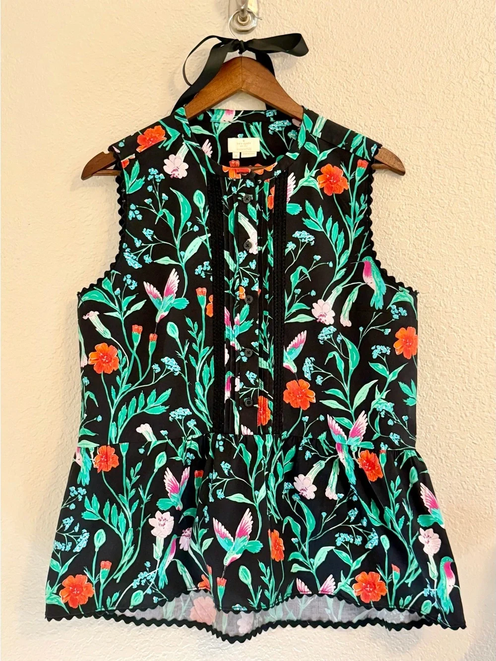 Kate Spade Hummingbird Sleeveless Peplum Blouse Medium